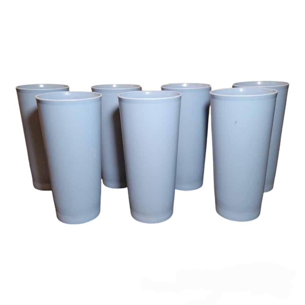 Set of 7 Vintage Tupperware 16oz Blue Tumbler Cups #1348 Retro Lot 1348-7
